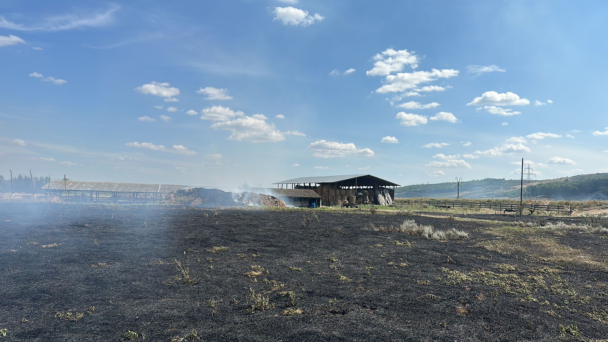 O fermă din zona Vasluiului cuprinsă de flăcări
