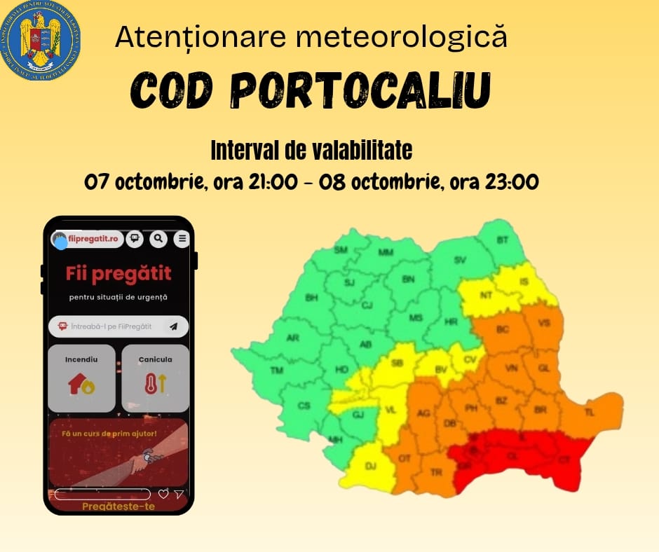 Județul Vaslui, sub cod portocaliu de ploi abundente