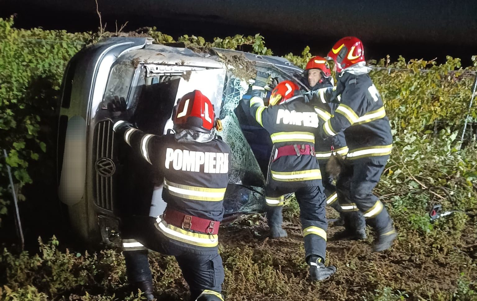 Accident rutier la Plopi, comuna Bunești-Averești: un autoturism a ajuns într-o plantație de vie