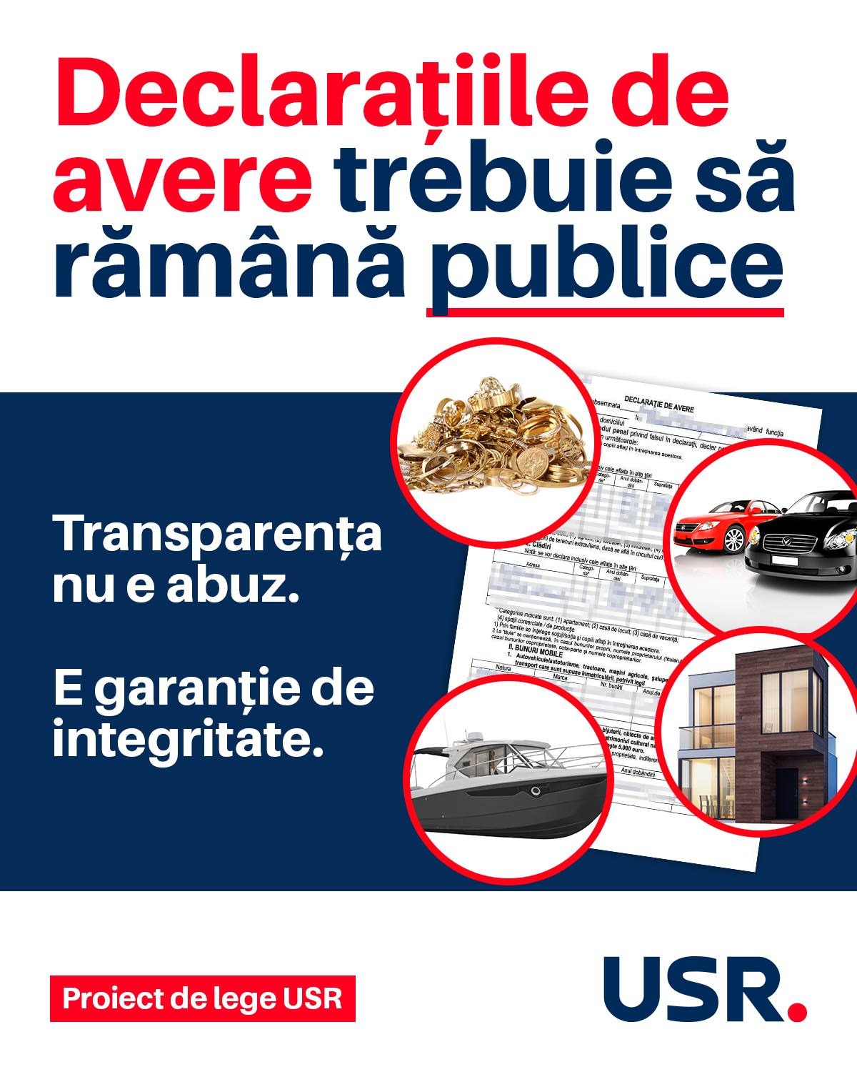 USR propune menținerea publicității declarațiilor de avere, cu protejarea vieții private